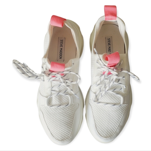 Steve Madden GAURI Dad Sneaker Off-White knit/Hot pink platforms athletic - Picture 7 of 15